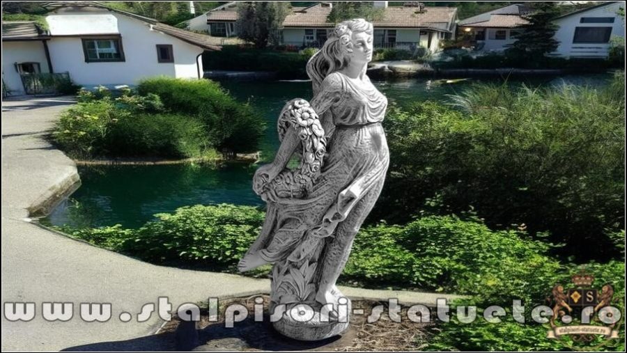 Statuetă domnița cu flori, gri marmorat, model S50. (2)