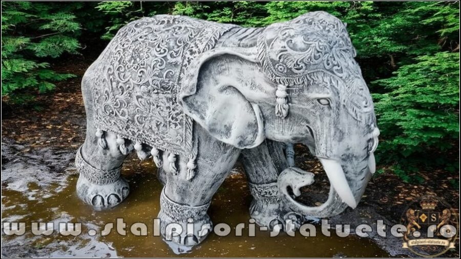 Statuetă elefant mare, gri patinat, model S54. (1)