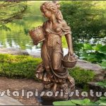 Statuetă fata cu coșulețe, arămiu patinat, model S23.