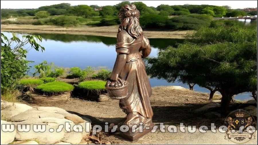 Statuetă fata cu coșulețe, arămiu patinat, model S23. (5)