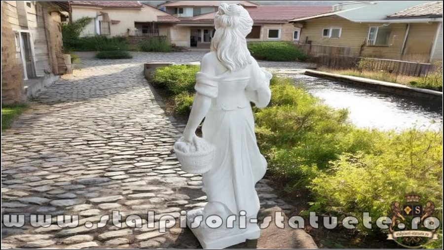 Statuetă fata cu coșulețe, gri patinat, model S23. (3)