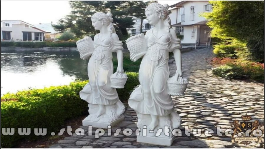 Statuetă fata cu coșulețe, gri patinat, model S23. (4)