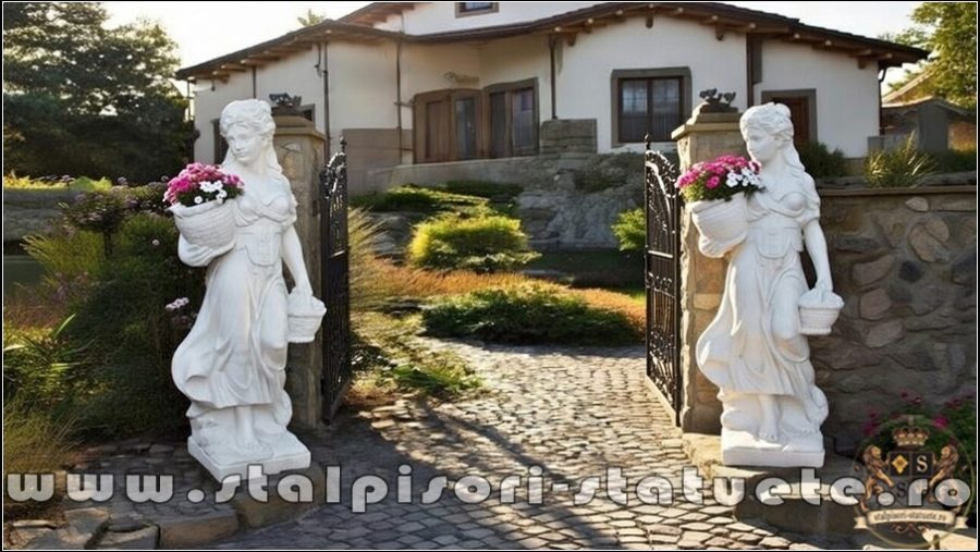 Statuetă fata cu coșulețe, gri patinat, model S23. (5)