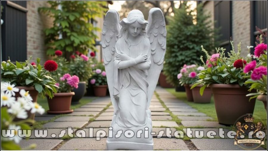 Statuetă îngeraș, alb marmorat, model S59. (1)