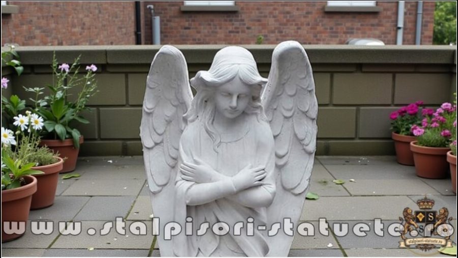 Statuetă îngeraș, alb marmorat, model S59. (2)