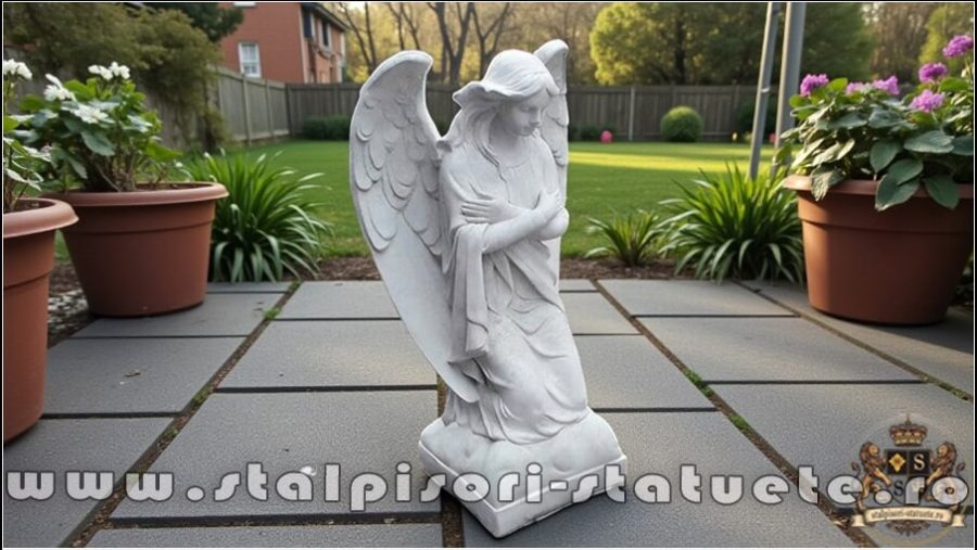 Statuetă îngeraș, alb marmorat, model S59. (3)