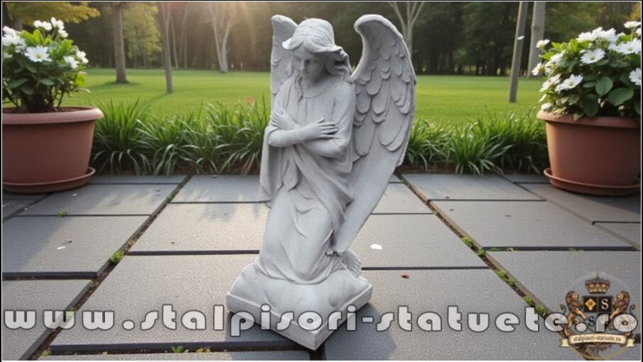 Statuetă îngeraș, alb marmorat, model S59. (4)