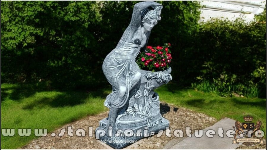 Statuetă jardinieră flori, gri patinat, model J12. (3)
