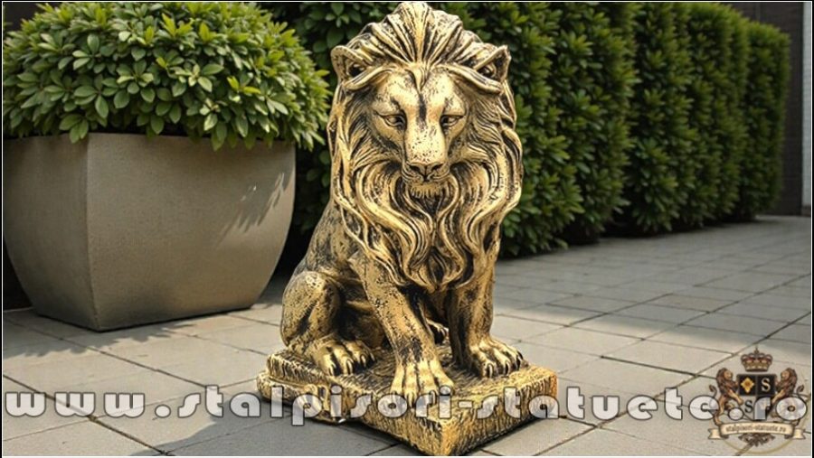 Statuetă leu în șezut, auriu patinat, model S46. (1)