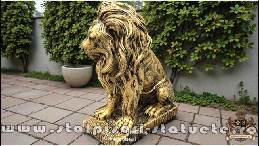 Statuetă leu în șezut, auriu patinat, model S46. (4)