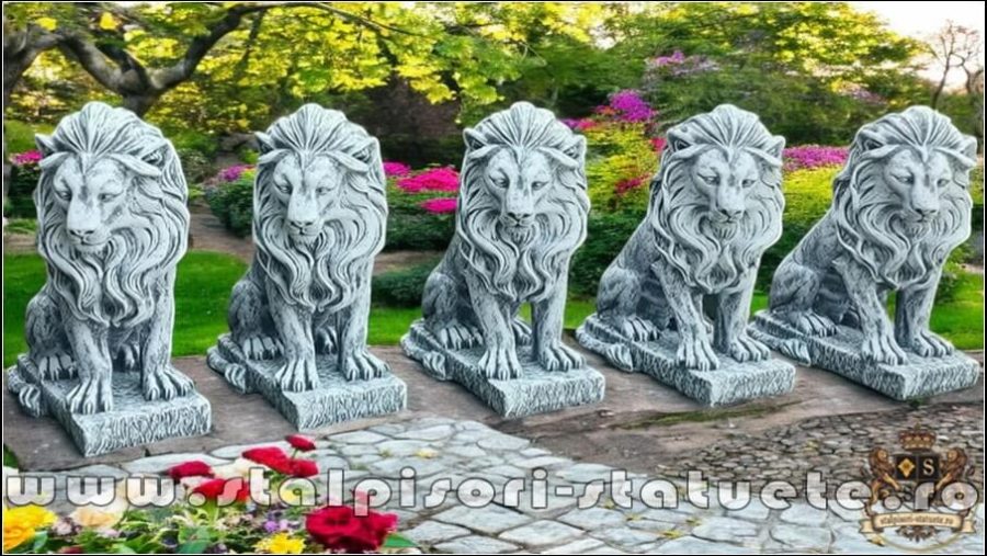 Statuetă leu în șezut, gri patinat, model S46. (2)