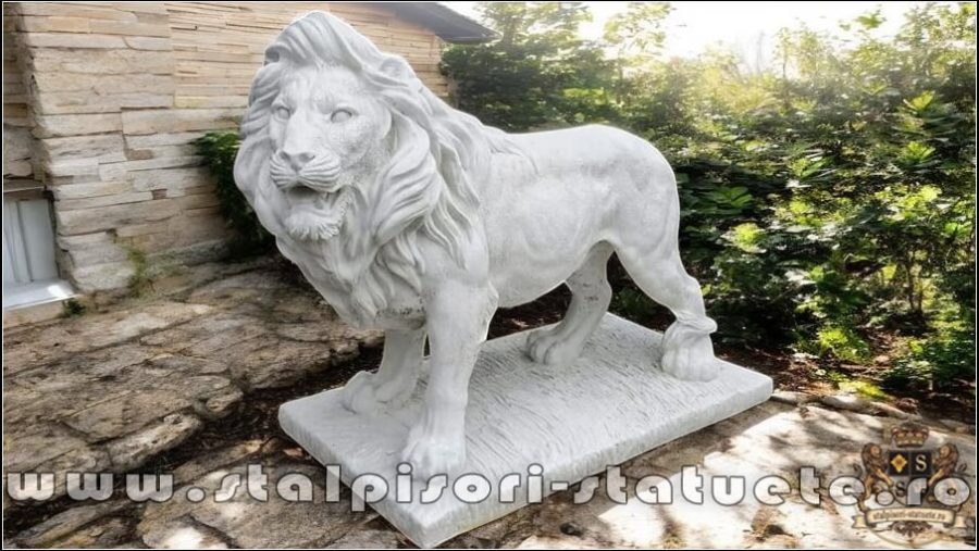 Statuetă leu mare în picioare, alb marmorat, model S33. (1)