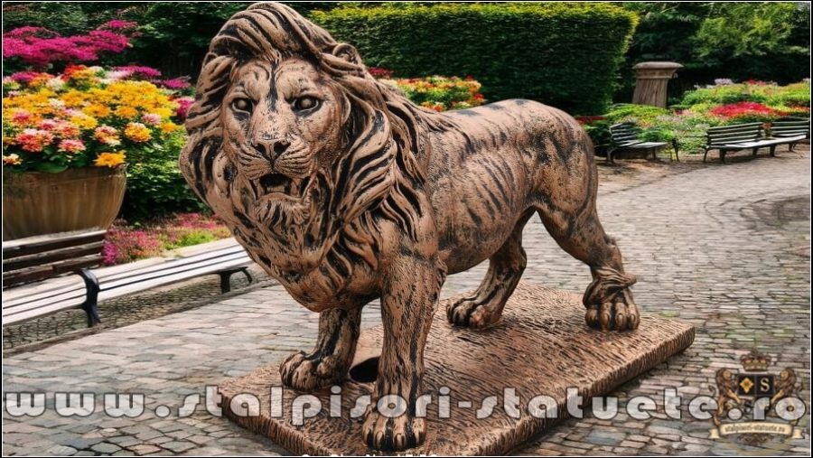 Statuetă leu mare în picioare, arămiu antichizat, model S33. (1)