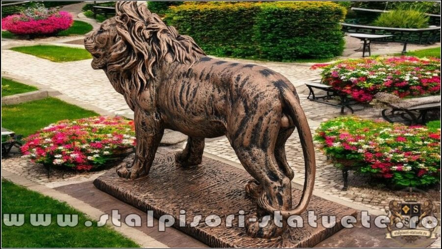Statuetă leu mare în picioare, arămiu antichizat, model S33. (4)