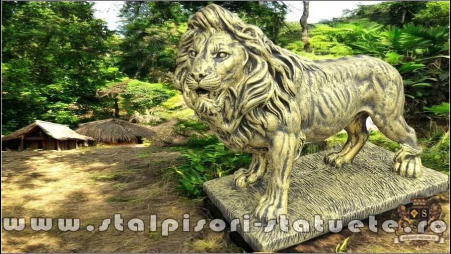 Statuetă leu mare în picioare, auriu antichizat, model S33. (2)