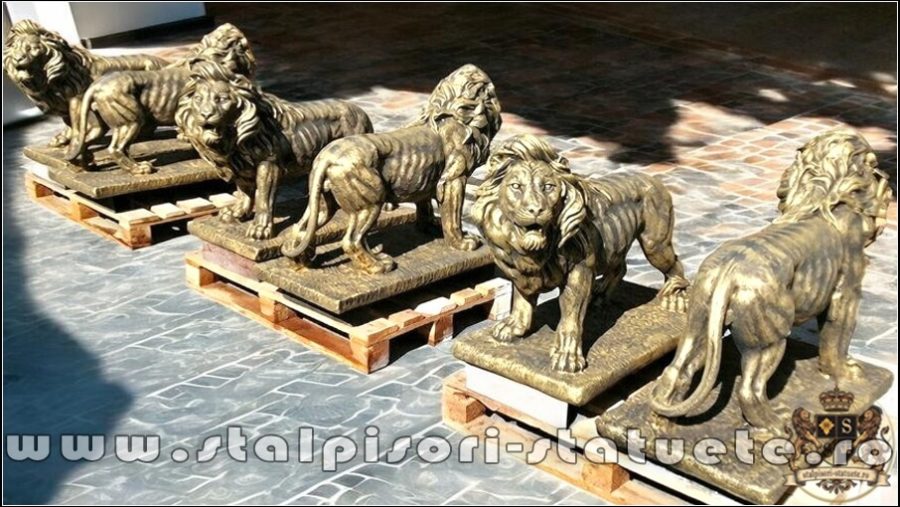 Statuetă leu mare în picioare, auriu antichizat, model S33. (4)