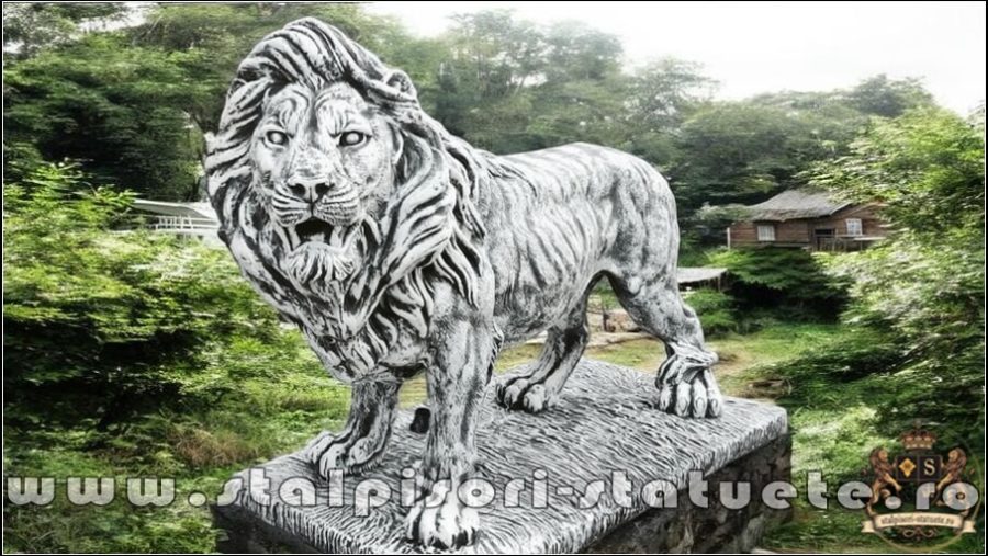 Statuetă leu mare în picioare, gri antichizat, model S33. (1)