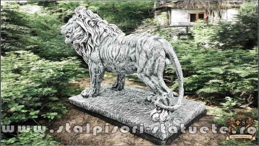 Statuetă leu mare în picioare, gri antichizat, model S33. (3)