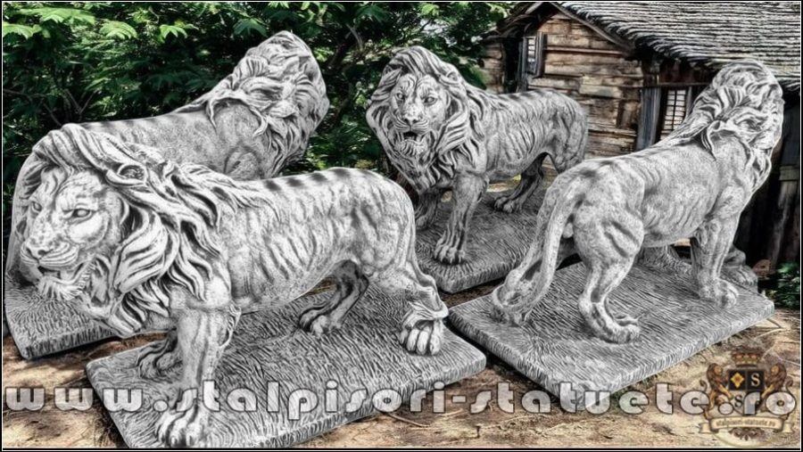 Statuetă leu mare în picioare, gri antichizat, model S33. (5)