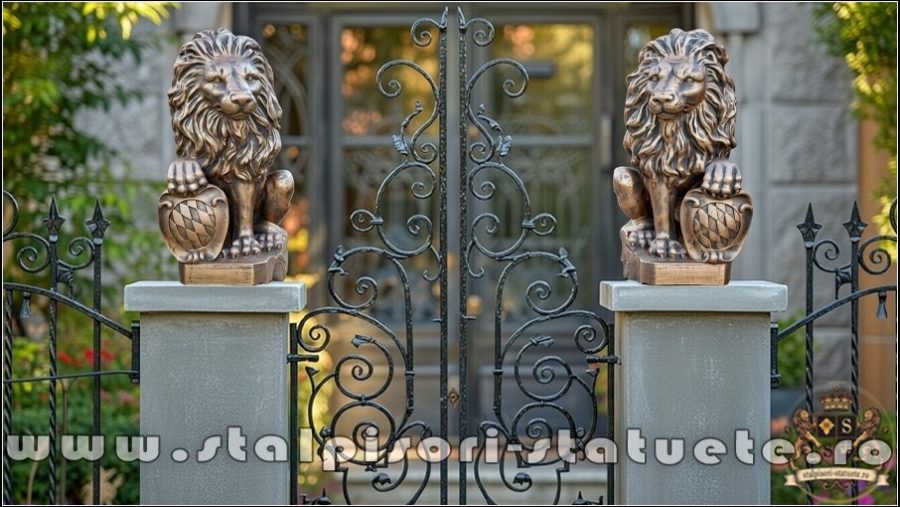 Statuetă leu mic cu blazon, arămiu patinat, model S2. (5)