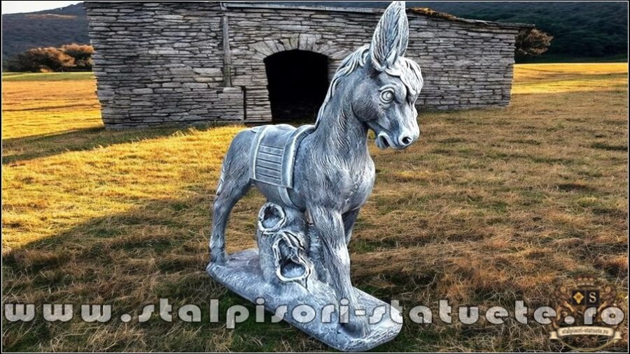 Statuetă măgăruș pe stativ, gri patinat, model S29. (2)