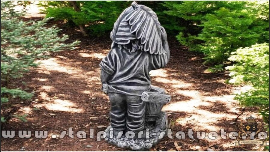 Statuetă pitic trol cu roabă, din beton, model S57. (5)