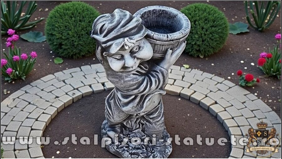 Statuetă pitic trol cu vază, din beton, model S58. (3)