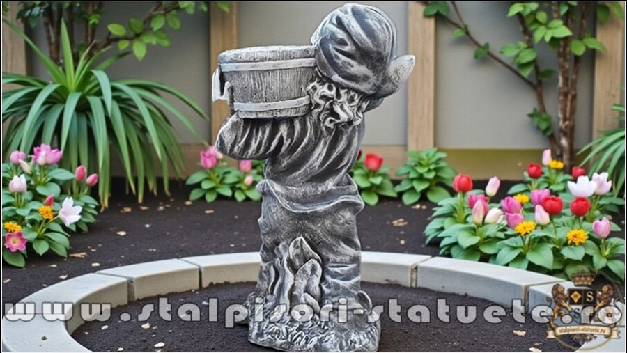 Statuetă pitic trol cu vază, din beton, model S58. (4)