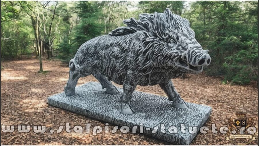 Statuetă porc mistrete, gri patinat, model S81. (1)