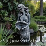 Statuetă sirenă cu scoică, gri patinat, model S49.