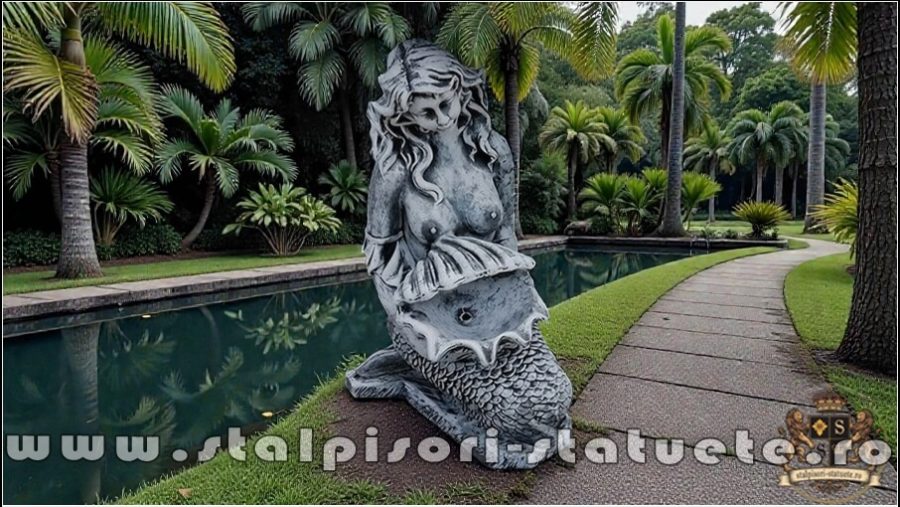 Statuetă sirenă cu scoică, gri marmorat, model S49. (3)