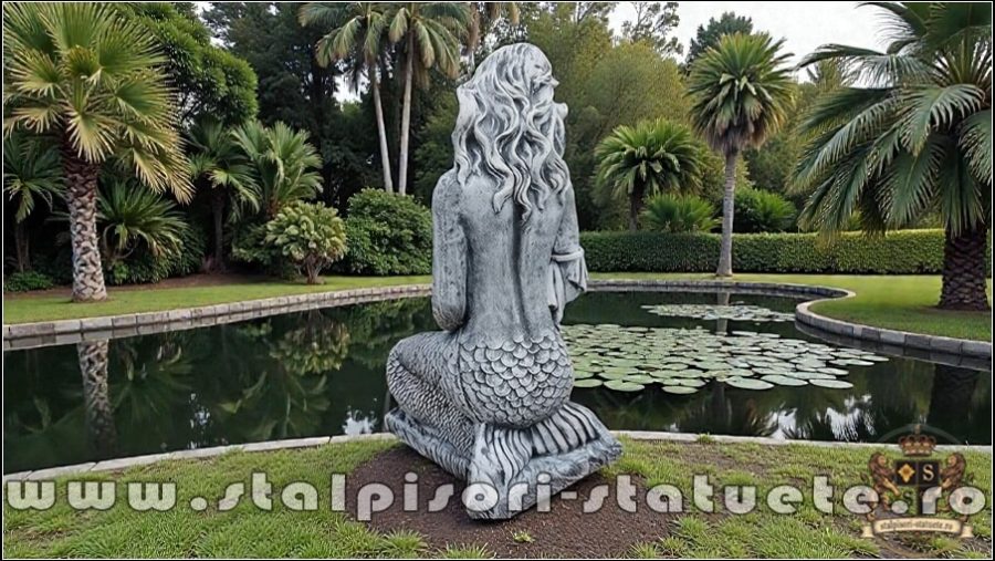 Statuetă sirenă cu scoică, gri marmorat, model S49. (5)