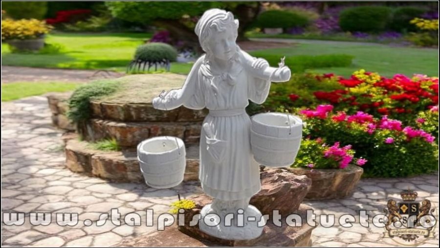 Statuetă țărancuța grădinăreasă, alb marmorat, model S14. (1)