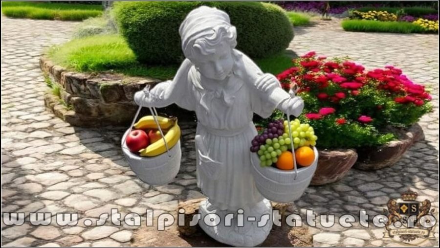 Statuetă țărancuța grădinăreasă, alb marmorat, model S14. (2)