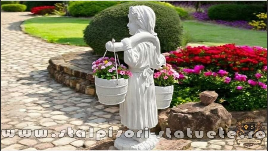 Statuetă țărancuța grădinăreasă, alb marmorat, model S14. (4)