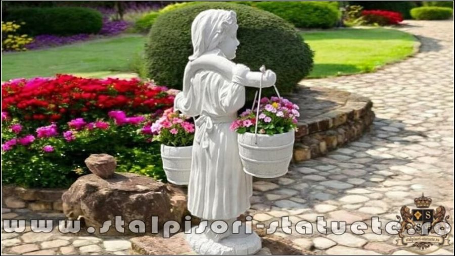 Statuetă țărancuța grădinăreasă, alb marmorat, model S14. (5)
