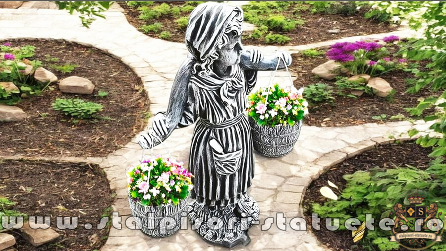 Statuetă țărancuța grădinăreasă, gri patinat, model S14. (3)