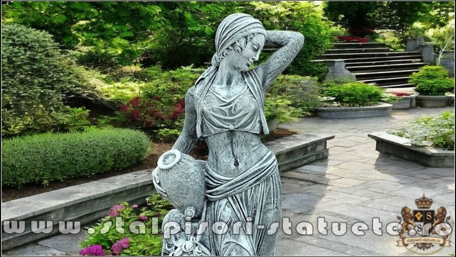 Statuetă țărăncuța la cișmea, gri patinat, model S51. (1)