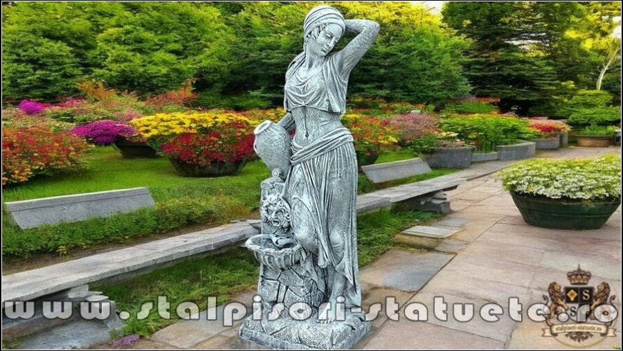 Statuetă țărăncuța la cișmea, gri patinat, model S51. (2)