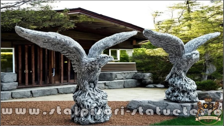 Statuetă vultur pe stâncă, șoim, gri patinat, model S35. (1)