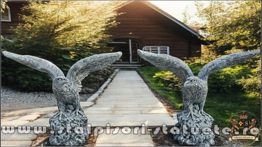 Statuetă vultur pe stâncă, șoim, gri patinat, model S35. (2)