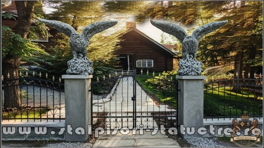 Statuetă vultur pe stâncă, șoim, gri patinat, model S35. (5)