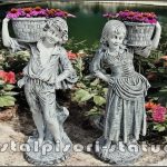 Statuete copii cu coșulețe, gri antichizat, model J3,J4.