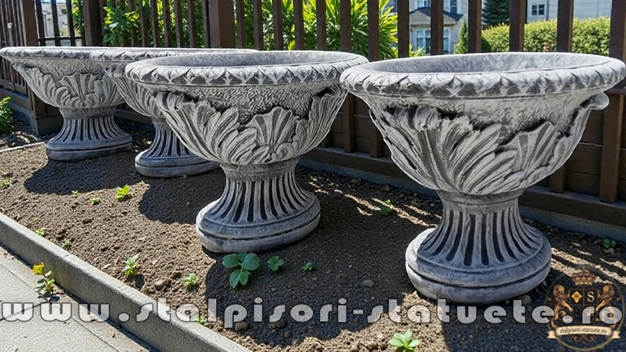 Vază mare, ornament stejar, gri antichizat, model V5. (4)