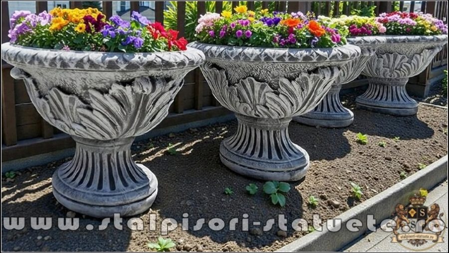 Vază mare, ornament stejar, gri antichizat, model V5. (5)