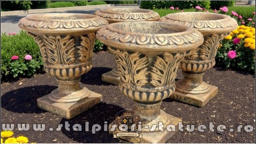 Vază ornament stejar cu picior, arămiu patinat, model V3. (1)