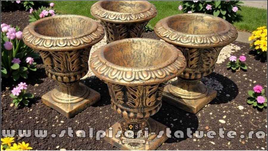 Vază ornament stejar cu picior, arămiu patinat, model V3. (2)