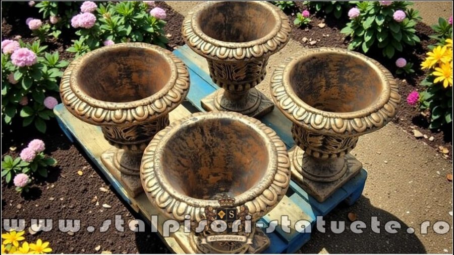 Vază ornament stejar cu picior, arămiu patinat, model V3. (3)