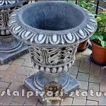 Vază ornament stejar cu picior, gri patinat, model V3.