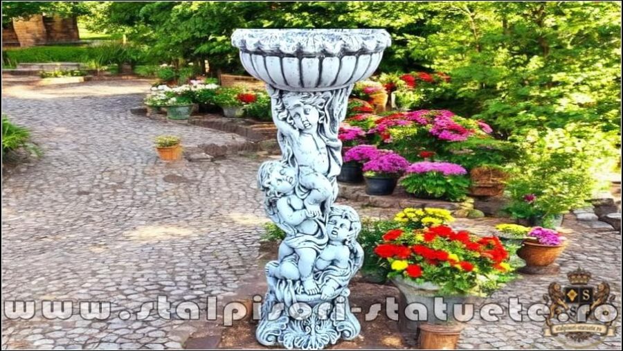 Jardinieră grup 3 îngerași, gri patinat, model J1. (2)